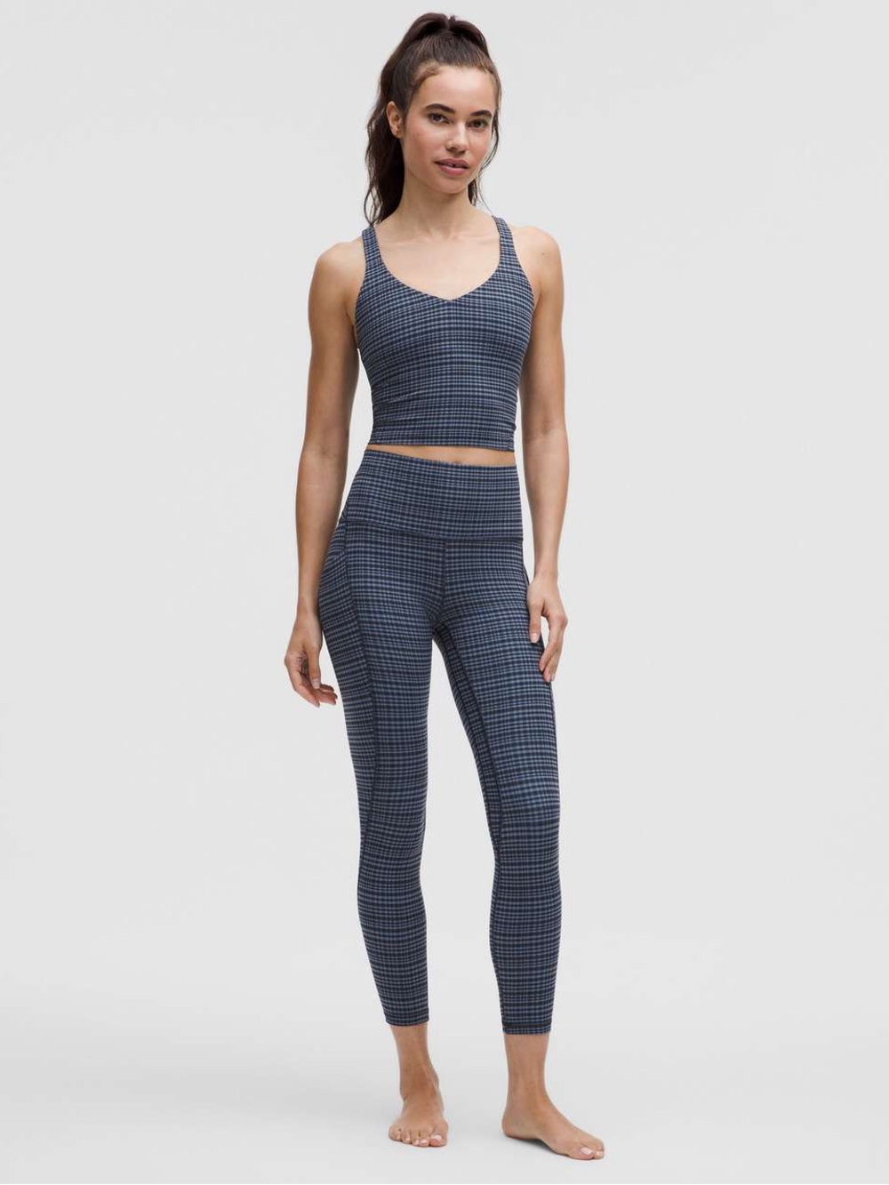 Lululemon Set Two Piece Align Tank Top Leggings 17” Glow Grid Washed Denim Multi - Picture 2 of 7